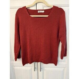 Woman Sweater Top Dark Red Knit 3/4 Sleeves